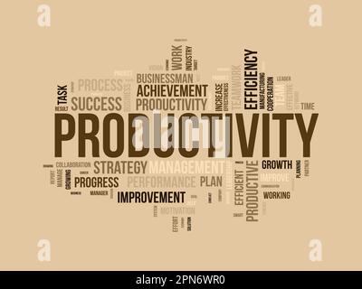Word cloud background concept for Productivity. Business achievement, Productive progress performance of economic growth. vector illustration. Stock Vector
