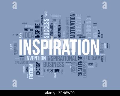 Word cloud background concept for Inspiration. Creative innovation, intelligence imagination idea of business vision. vector illustration. Stock Vector