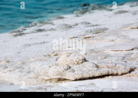 Close-up of Dead Sea salt mineral natural formation crystals in Jordan Stock Photo