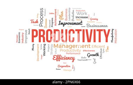 Word cloud background concept for Productivity. Business achievement, Productive progress performance of economic growth. vector illustration. Stock Vector