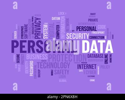 Word cloud background concept for Personal data. Digital safety protection policy used for personal internet security. vector illustration. Stock Vector