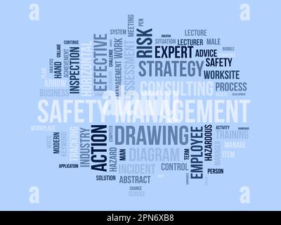 Word cloud background concept for Safety management. Strategic consulting diagram for effective business inspection. vector illustration. Stock Vector