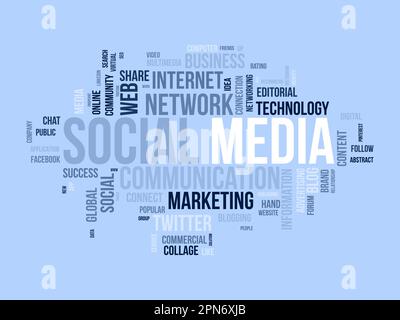 Word cloud background concept for Social media. Global online communication progress with social networking success. vector illustration. Stock Vector