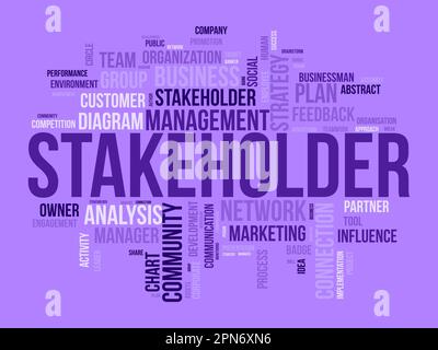 Word cloud background concept for stakeholder. employee diagram, business management strategy of company connection. vector illustration. Stock Vector