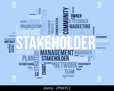 Word cloud background concept for stakeholder. employee diagram, business management strategy of company connection. vector illustration. Stock Vector
