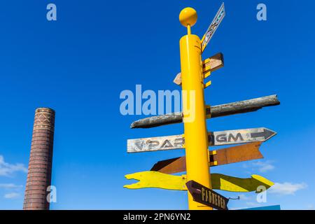 Tourist sign on the grounds of the former sugar refinery in Groningen, Netherlands Stock Photo