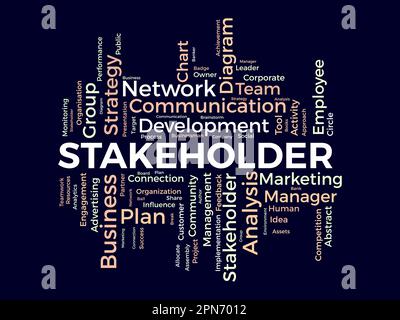 Word cloud background concept for stakeholder. employee diagram, business management strategy of company connection. vector illustration. Stock Vector
