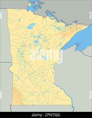 High detailed Minnesota physical map with labeling Stock Vector Image ...