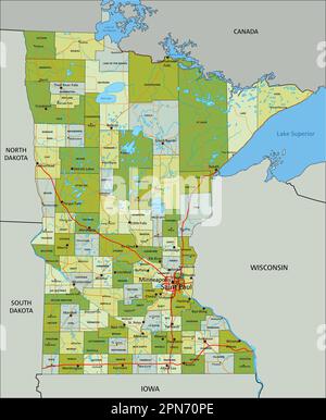 Minnesota - Highly detailed editable political map with labeling Stock ...