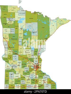 Minnesota - Highly Detailed Editable Political Map With Labeling Stock 