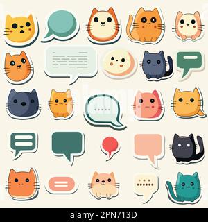 Cute funny cats set various emotions. Kawaii style emoticon icon