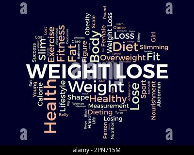 Word cloud background concept for weight Lose. Diet with healthy food for losing overweight or living healthy life. vector illustration. Stock Vector