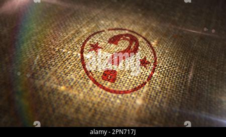 Question mark stamp printed on linen sack. Faq help query and answer concept. Stock Photo