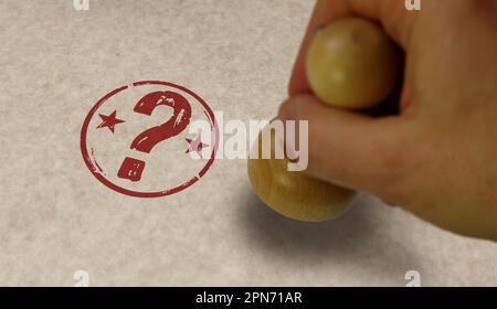 Question mark stamp and stamping hand. Faq help query and answer ...