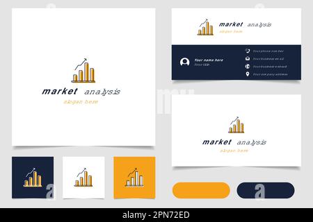 Market analysis logo design with editable slogan. Branding book and business card template. Stock Vector