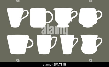White silhouettes of cups and mugs vector illustrations set Stock Vector