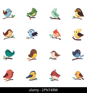 Different types of birds in a cartoon style with unique characteristics ...