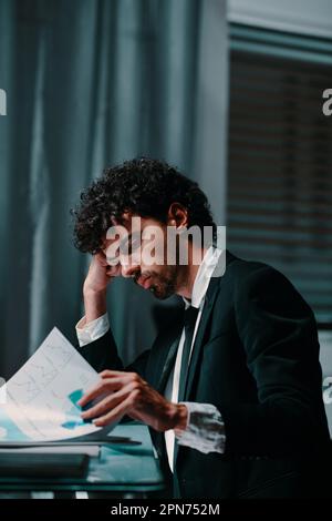 Bored and tired businessman looking at stack on documents on his desk Stock Photo