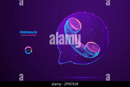 Abstract low poly wireframe handset on the bubble talk background Stock Vector