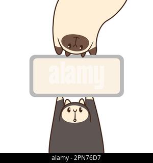 Cute comic cats holding blank banner vector illustration Stock Vector