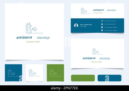 Unicorn startup logo design with editable slogan. Branding book and business card template. Stock Vector