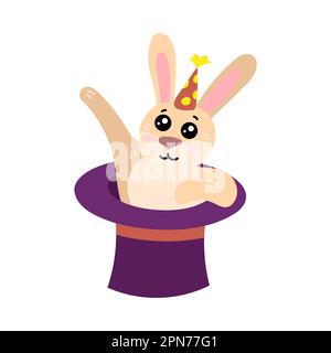 Cute little bunny inside magician hat Stock Vector