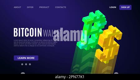 Template for a website from bitcoin and dollar signs assembled from plastic blocks for printing and design. Vector illustration. Stock Vector