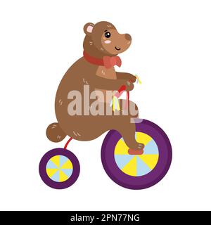 Cute colorful bear on bike Stock Vector
