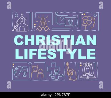 Christian lifestyle word concepts purple banner Stock Vector