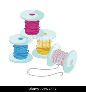 Spools and colorful threads vector illustration. Stock Vector