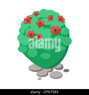 Tropical cactus with blooming flowers and rocks isolated on white background. Stock Vector