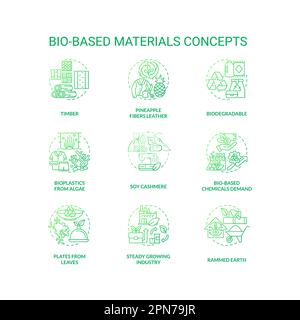 Bio based materials green gradient concept icons set Stock Vector