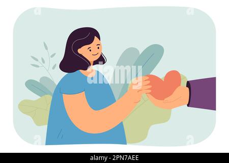 Hand giving red heart gift to girl Stock Vector