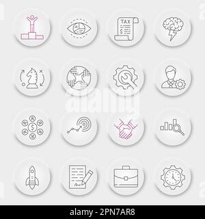 Business strategy line icon set, finance symbols collection, vector sketches, neumorphic UI UX buttons, strategy icons, business signs linear pictograms Stock Vector