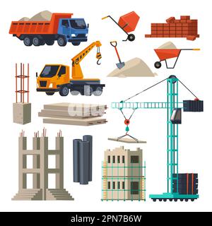 Construction machines and equipment set Stock Vector