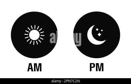 AM and PM symbol. Morning and night icon. Sun and moon. Vector ...