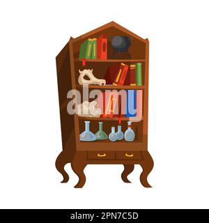 Wizard cupboard with books and skull vector illustration Stock Vector