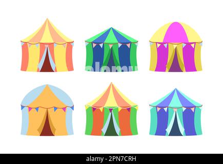 Colorful circus tents vector illustrations set Stock Vector