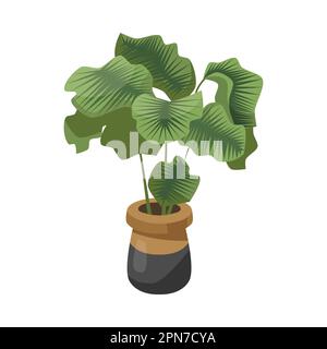 Alocasia in brown and black flowerpot flat vector illustration Stock Vector