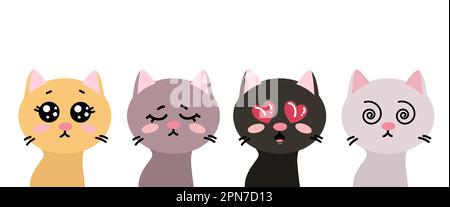 Kitties with cute eyes and blush on cheeks vector set Stock Vector