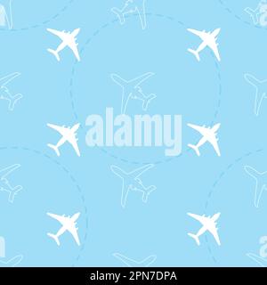 Flying airplanes set in seamless pattern Stock Vector