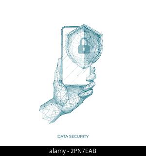 Cellphone in a digital hand. Data security concept.  Stock Vector
