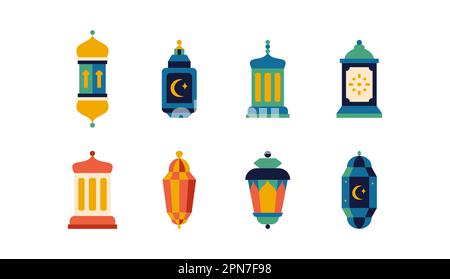 Ramadan Flat Lantern Objects Stock Vector