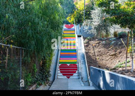 Silver Lake,Los Angeles,California,USA - December 21, 2022 : View of the Rainbow Staircase in Silver Lake