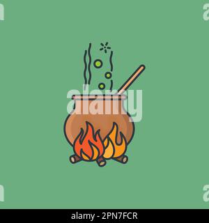 Copper pot on fireplace vector illustration for Brew A Potion Day on January 19 Stock Vector