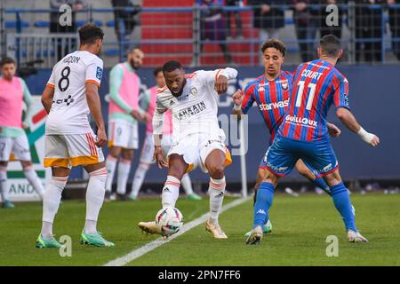 Caen, France. 15th Apr, 2023. © PHOTOPQR/OUEST FRANCE/Martin ROCHE/OUEST-FRANCE ; Caen ; 15/04/2023 ; Ce samedi 15 avril 2023 la 31 ème journée de Ligue 2 BKT Stade Malherbe de Caen - Paris FC Photographe: Martin ROCHE *** Local Caption *** Credit: MAXPPP/Alamy Live News Stock Photo