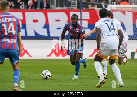 Caen, France. 15th Apr, 2023. © PHOTOPQR/OUEST FRANCE/Martin ROCHE/OUEST-FRANCE ; Caen ; 15/04/2023 ; Ce samedi 15 avril 2023 la 31 ème journée de Ligue 2 BKT Stade Malherbe de Caen - Paris FC Ibrahim Cisse Photographe: Martin ROCHE *** Local Caption *** Credit: MAXPPP/Alamy Live News Stock Photo