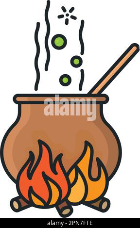 Copper pot on fireplace isolated  vector illustration for Brew A Potion Day on January 19 Stock Vector