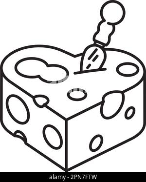 Heart shaped piece of cheese and knife ´ vector line icon for Cheese Lover's Day on January 20 Stock Vector