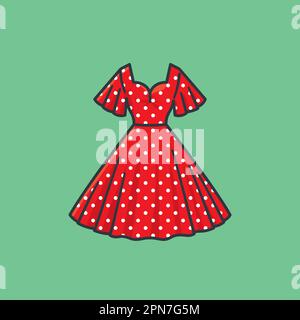 Red retro 1950s style dress with white dots vector illustration for Polka Dot Day on january 22 Stock Vector